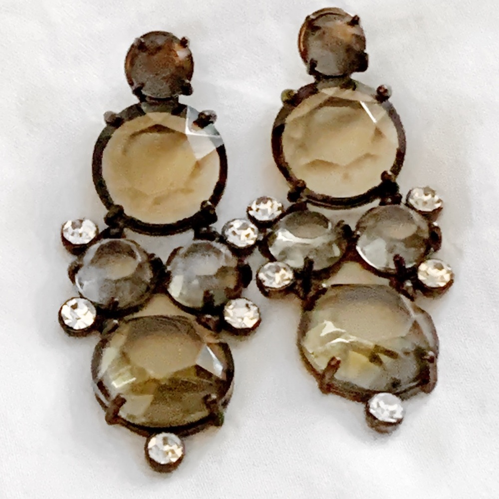 J. Crew Rhinestone & amber Crystal Gem Earrings